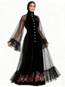 Minimalist open-front Dubai Abaya in premium crepe for contemporary modest wear. - Oharry-Your Trusted Custom Manufacturer for Middle Eastern Fashion Minimalist open-front Dubai Abaya in premium crepe for contemporary modest wear.